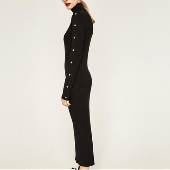 LAST NWT ZARA LONG DRESS WITH SNAP BUTTON SLEEVES WARM - Picture 4 of 12